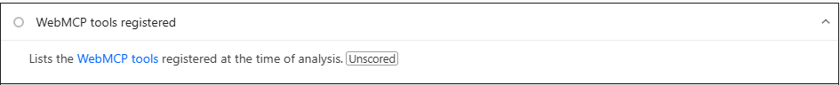 Screenshot from WebMCP tools registered Measurement in Page Speed Insights