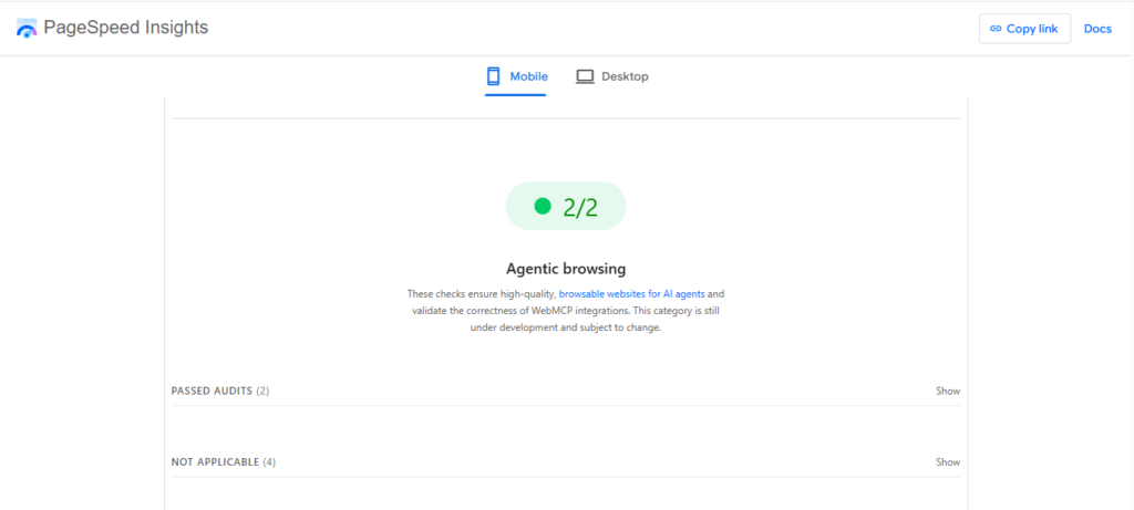 What Is Agentic Browsing In Page Speed Insights ?